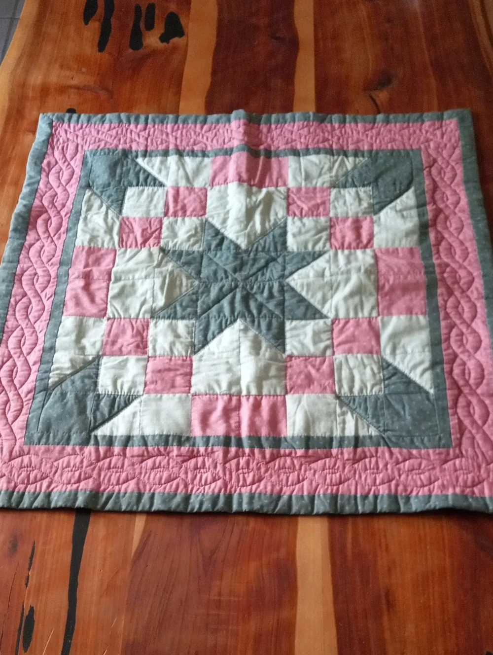 Handcrafted Pink and Blue Star Patchwork Quilted Wall Hanging